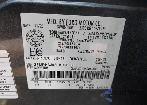 2020 Ford Edge Sel from USA, damaged, VIN 2FMPK3J93LBB66583